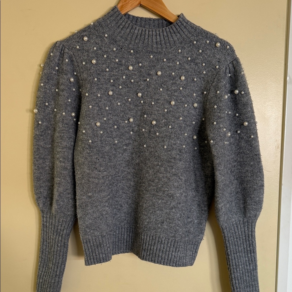 Lucy Paris Gray Sweater with Pearl Details